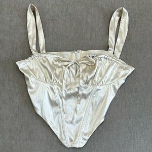 Champagne Satin Asymmetrical Corset Crop Top